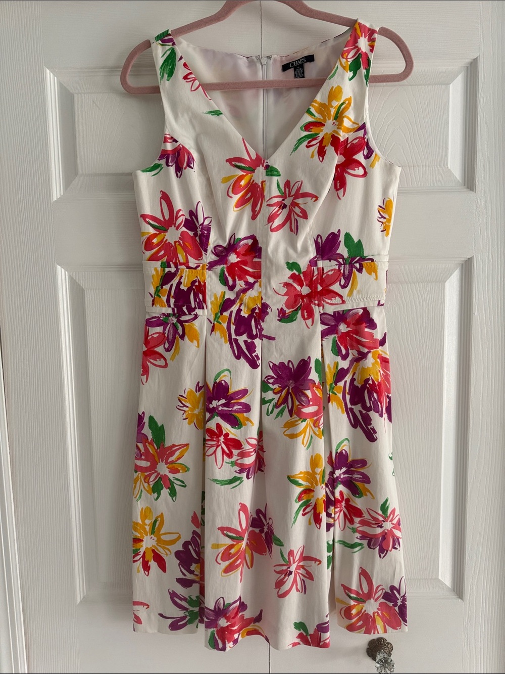 Chaps White/Floral Print Sleeveless Dress - Size 10